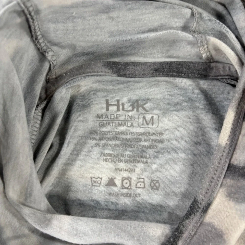 Huk Mens Grey Camo Long Sleeve Hoodie Fishing Shirt H1200460 Medium